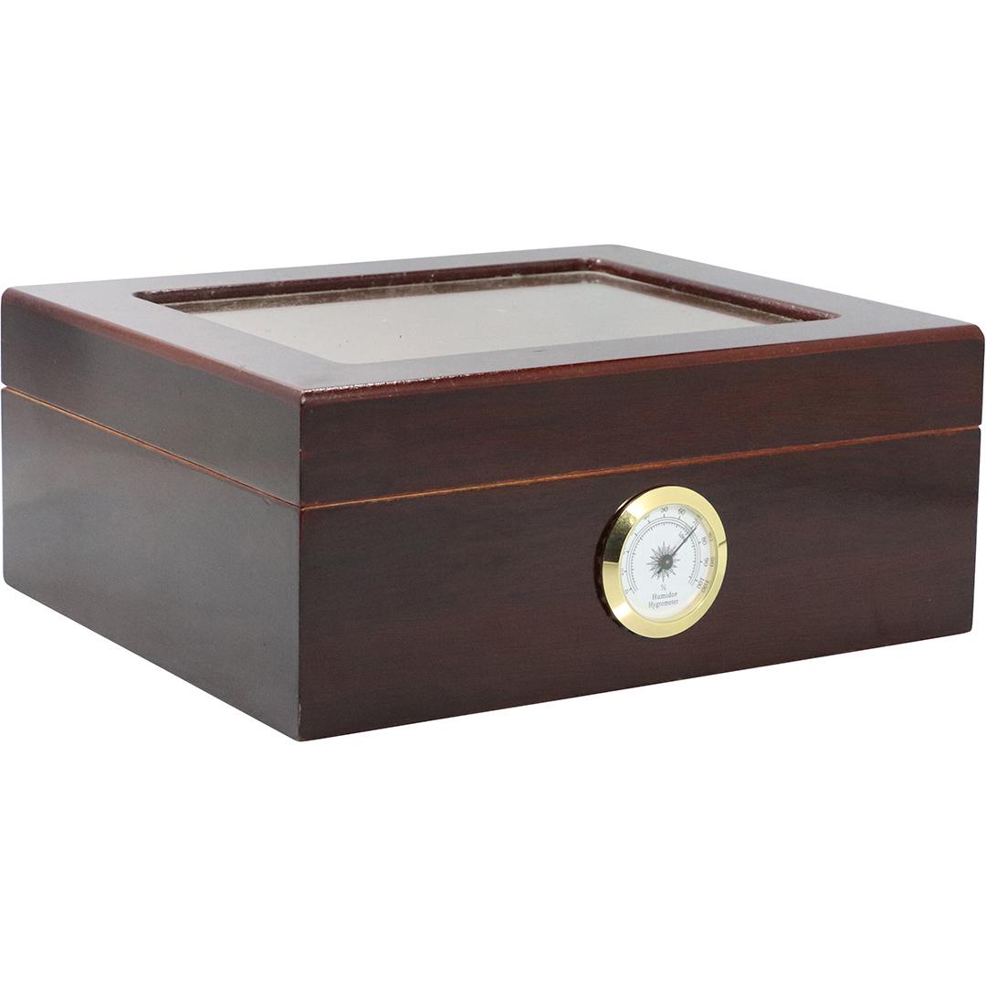 Cigar Humidor Polished Mahogany Case with Hygrometer: Cigar Humidor Polished Mahogany Case with Hygrometer - Clean. Size: 4.5hx8.5wx10.25l inches