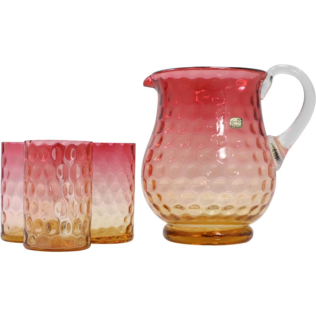 4 Pc. Czech Bohemian Crystal Amberina Pitcher 3 Tumbler (1 of 7)