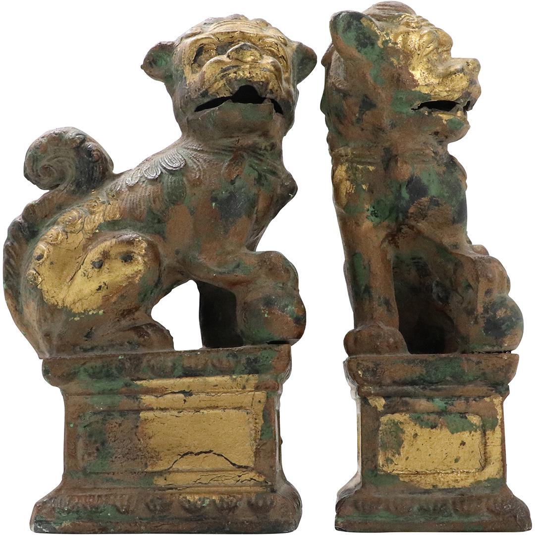 [2] Gilt Cast Iron Chinese Buddhist Lions Figures (1 of 7)