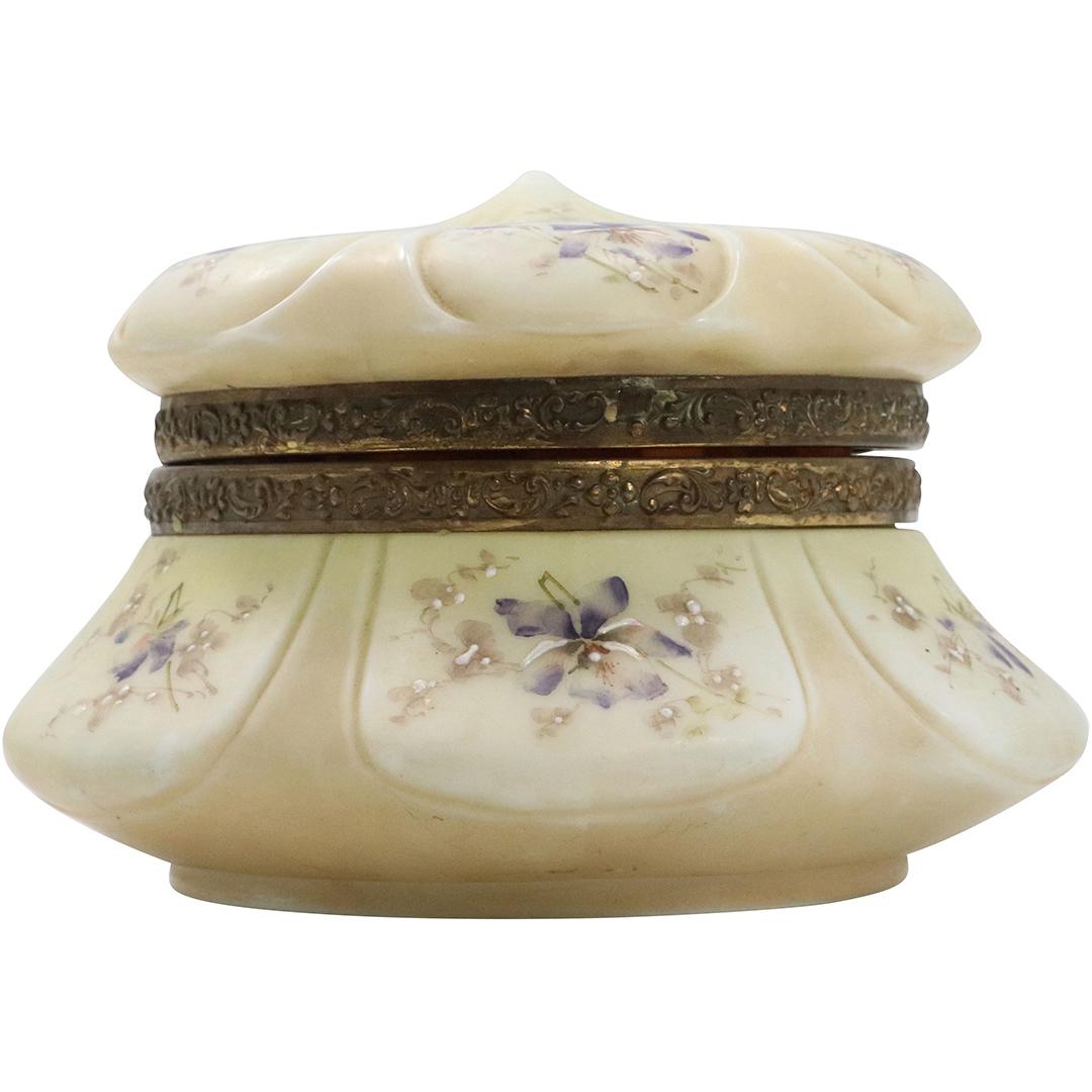 WAVE CREST Signed Dresser Box Enameled Lavender Pansies (1 of 8)