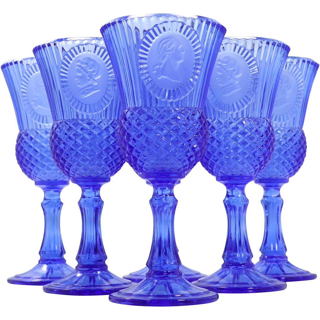[6] Avon Cobalt Blue Stemmed Goblets with Portraits (1 of 9)