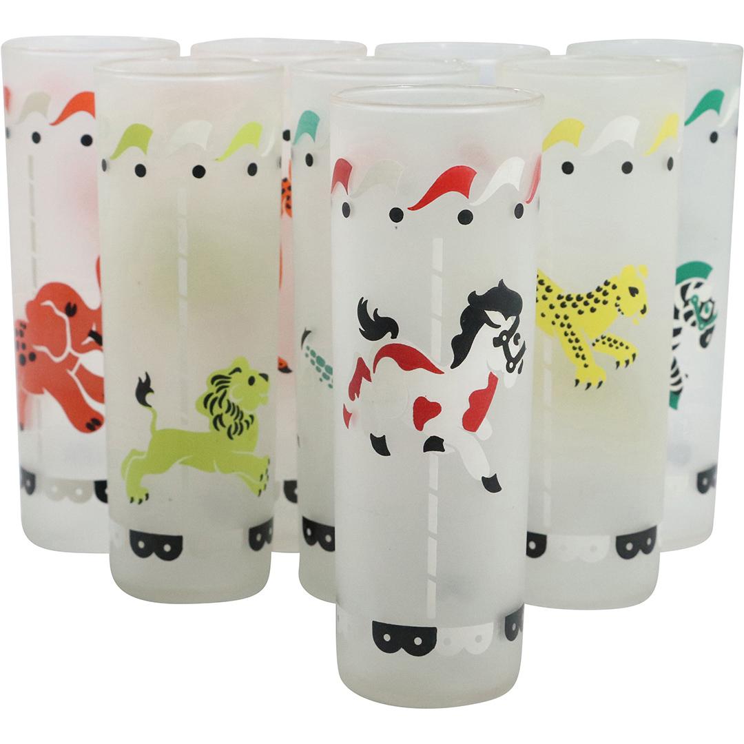 [8] Mid-Century Colorful Carousel Animals Tall Glasses (1 of 10)