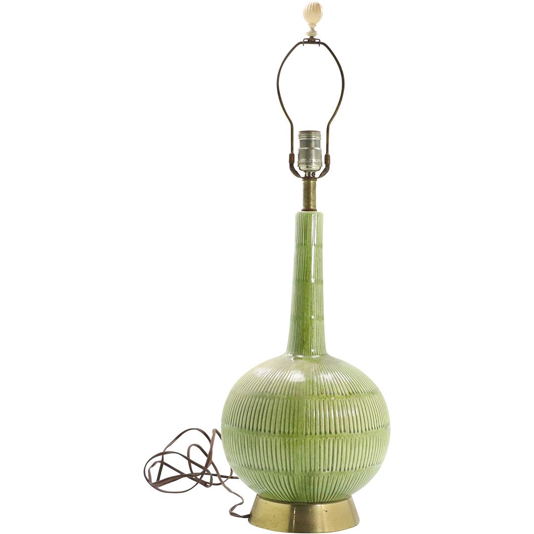 Mid-Century Modern Green Ribbed Ceramic Bottleneck Lamp (1 of 6)