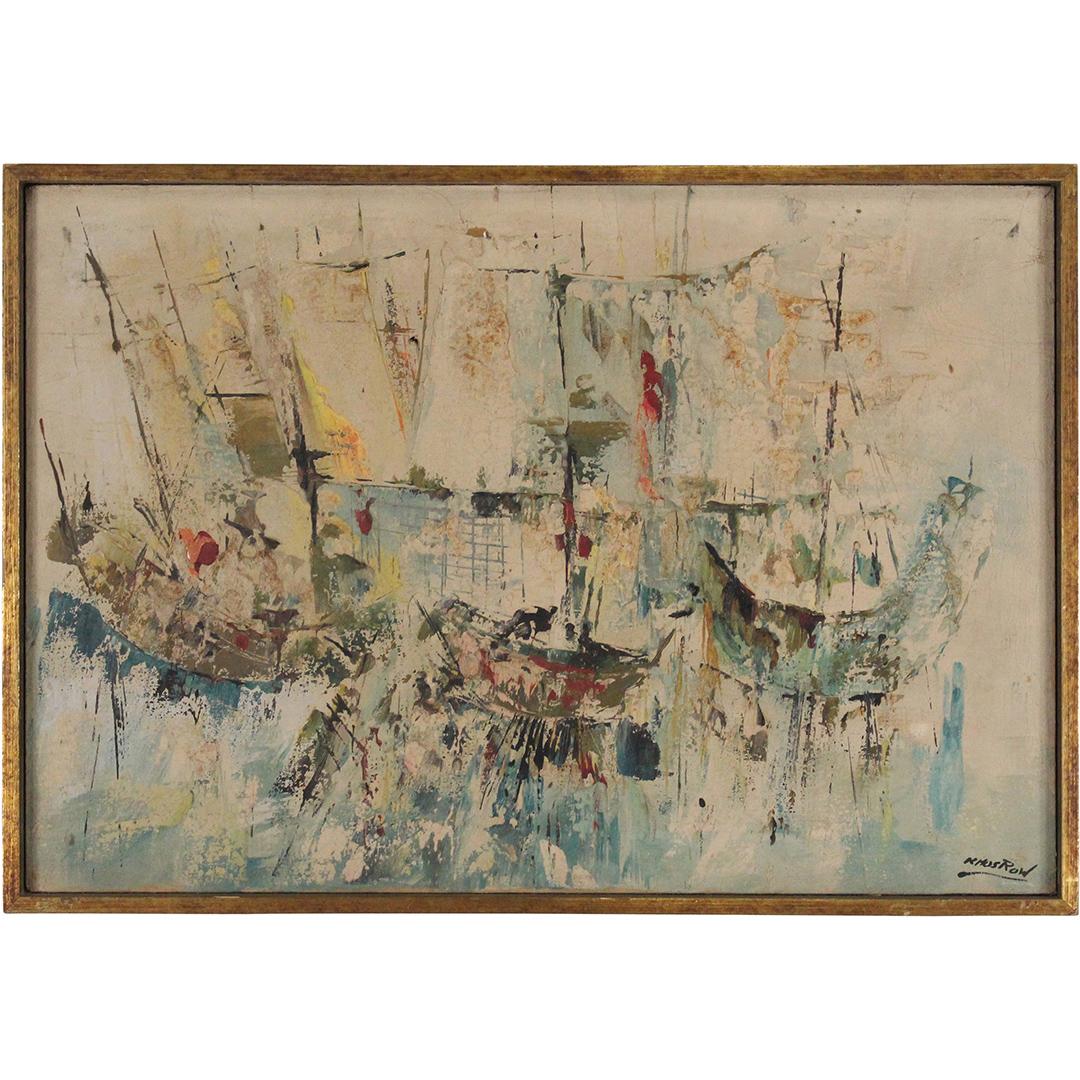Khosrow, Iranian Artist, Vintage Oil/c Abstract Boats (1 of 15)