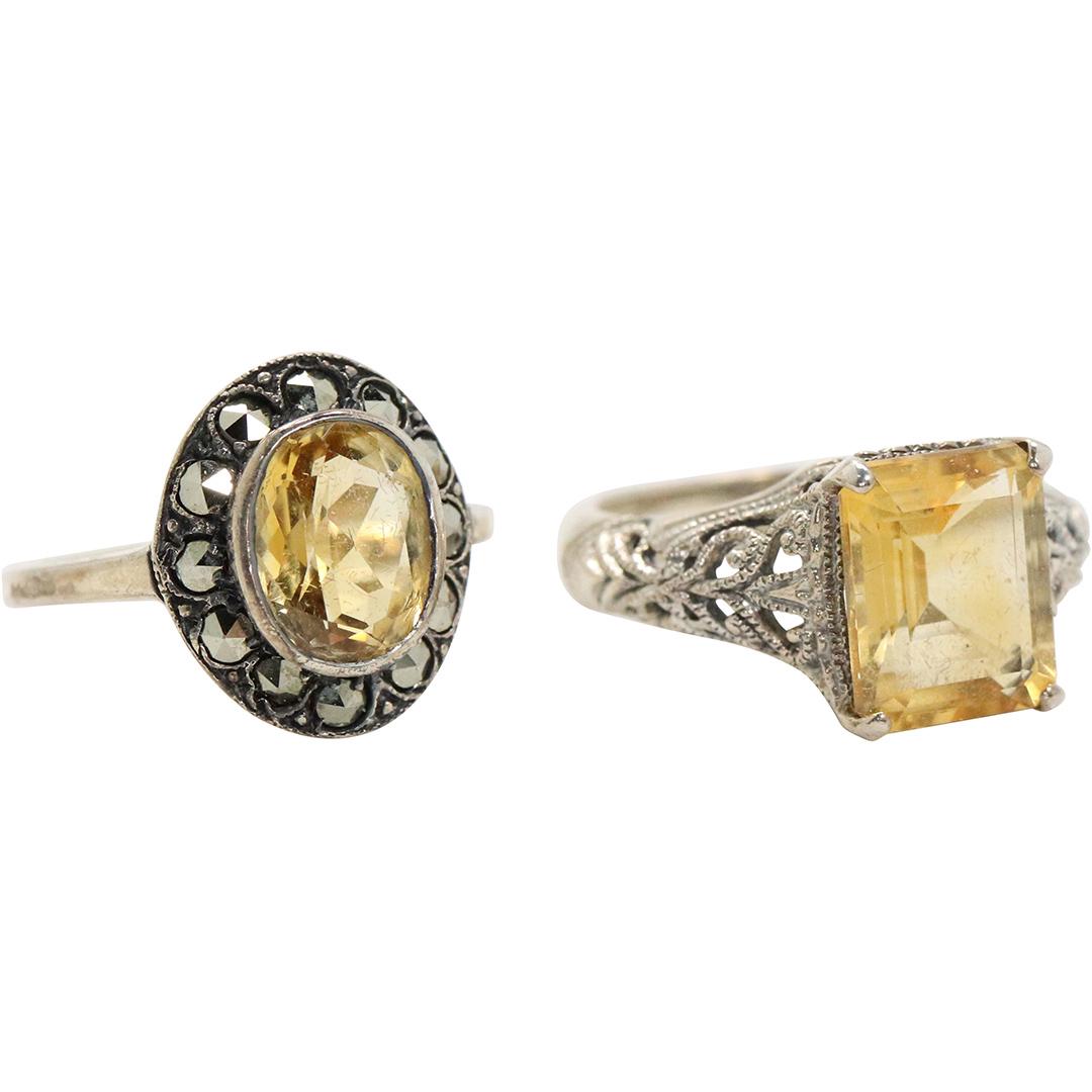 [2] Sterling Silver Rings: Filigree Citrine; Marcasite: [2] Sterling Silver Rings: Filigree Citrine; Marcasite Oval Citrine. Size: Ring sizes 6.5 ; 7 [oval]