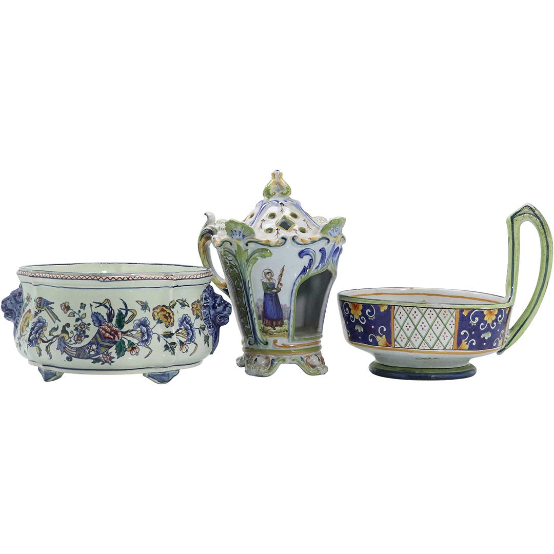 [3] Gien French Faience Hand Painted 2 Bowls, Tea Pot (1 of 14)