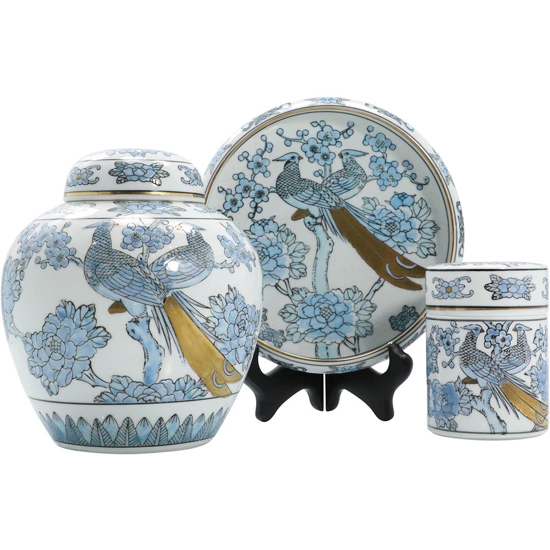 Gold Imari 3 Pc Porcelain Set Exotic Birds (1 of 11)