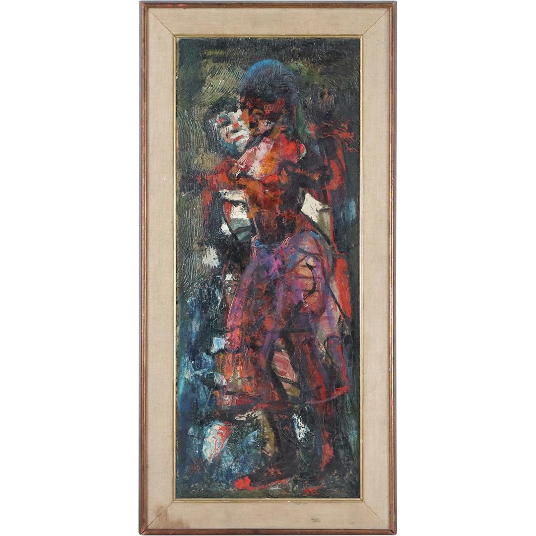 Vintage Abstract Oil Painting Two Figures Artist Signed (1 of 7)