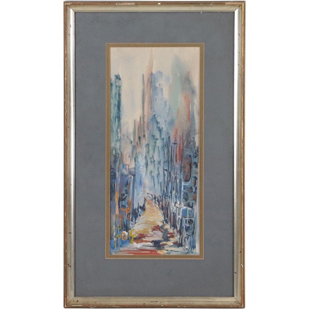1950s Abstract Cityscape Watercolor Painting (1 of 7)