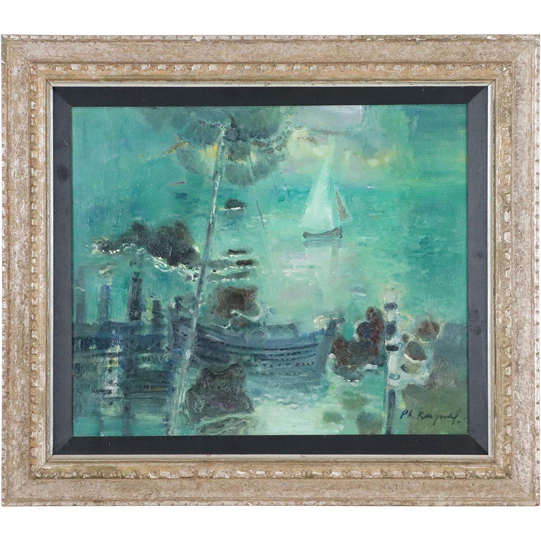 Ph Raynal, French, Oil/c Painting Marine Verte: Ph Raynal, French, Oil/c Painting Marine Verte. Oil on canvas painting, signed and titled. Framed. Size: 15x18 image, 20.75x23.75 outside frame