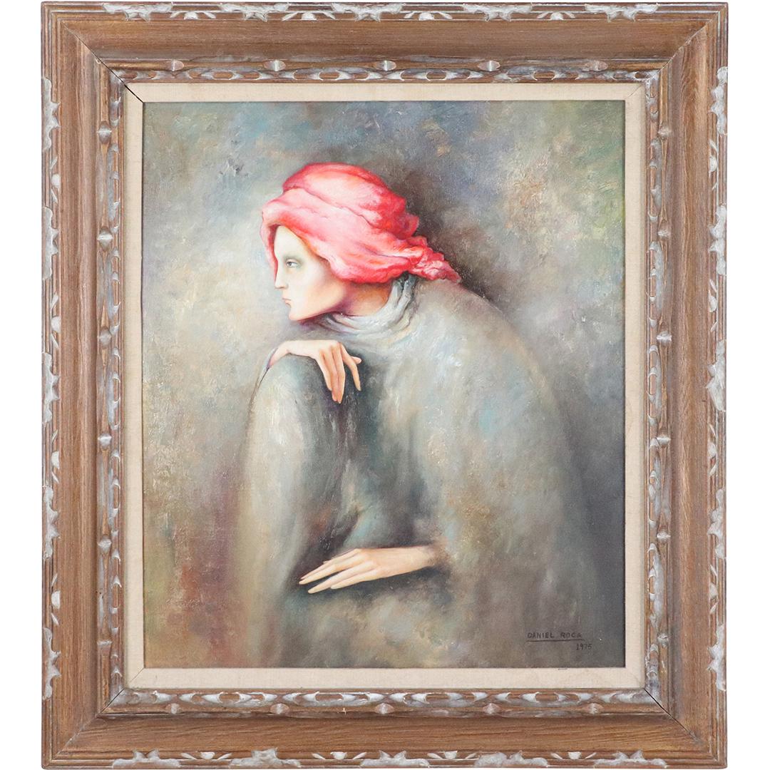 Daniel Roca 1975, Oil Painting Renaissance Woman: Daniel Roca 1975, Oil Painting Renaissance Woman. Oil on canvas, Signed, Framed, Size: 24x20 image, 31.75x27.75 outside frame