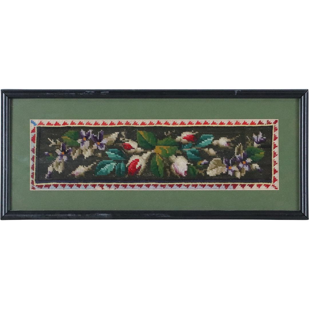 Framed Petit Point Embroidery Flowers - Vintage (1 of 7)