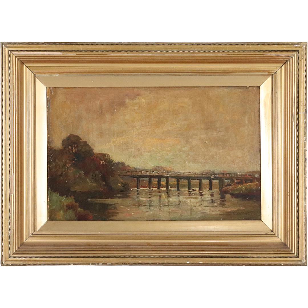 Theodore Wores 1859-1939 Oil Painting Bridge Over River (1 of 7)
