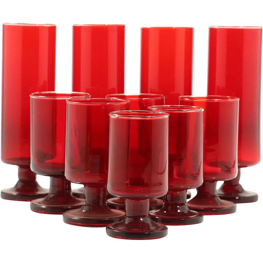 [10] Ruby Red Stem Glasses in Two Sizes of 4 & 6 (1 of 5)