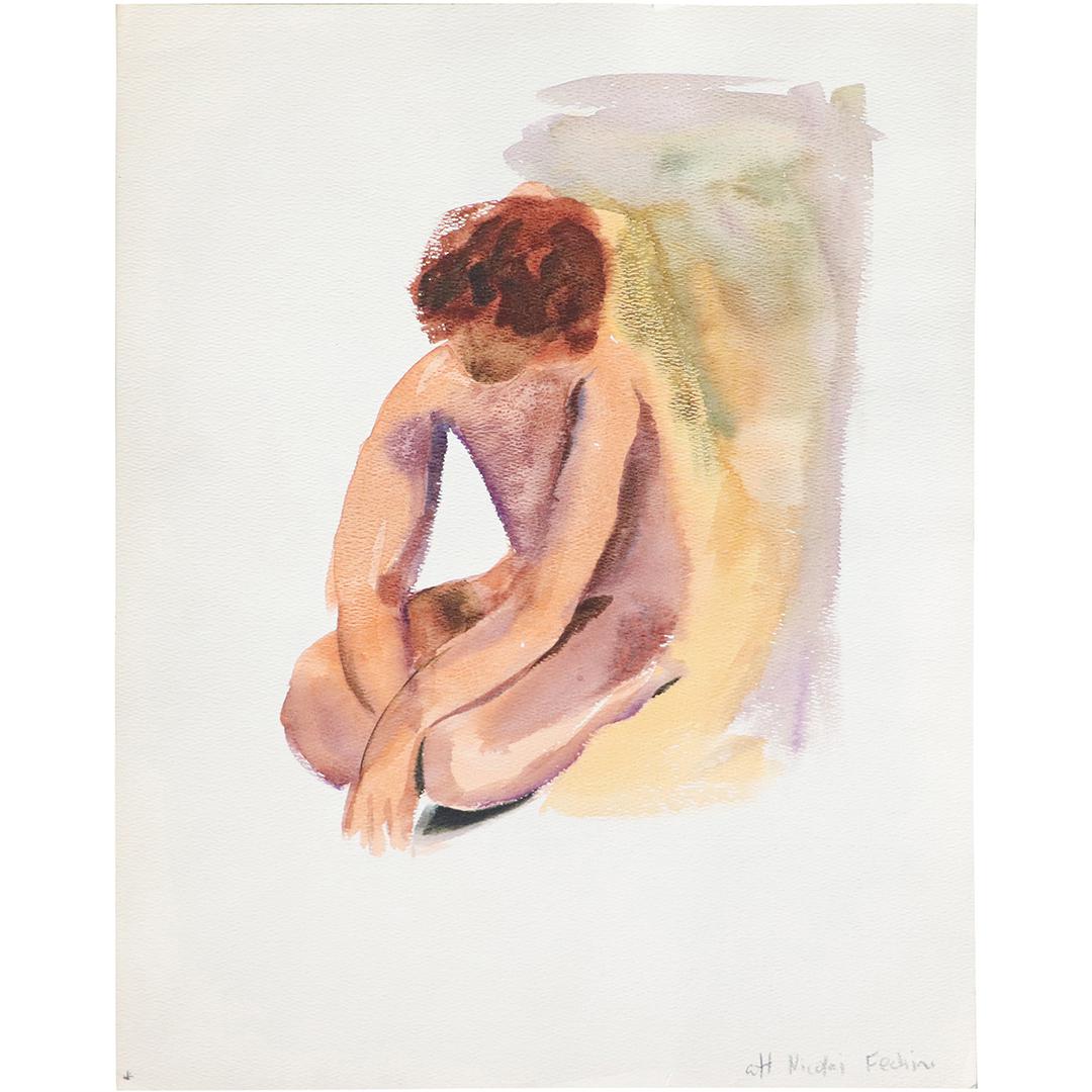Nicolai Fechin attributed, Watercolor Seated Figure: Nicolai Fechin attributed, Watercolor Seated Figure. Unsigned. Size: 17x13.75. ASKart: Nicolai Ivanovich Fechin (1881 - 1955) was active/lived in New Mexico, California / Russian Federation. Nicolai F