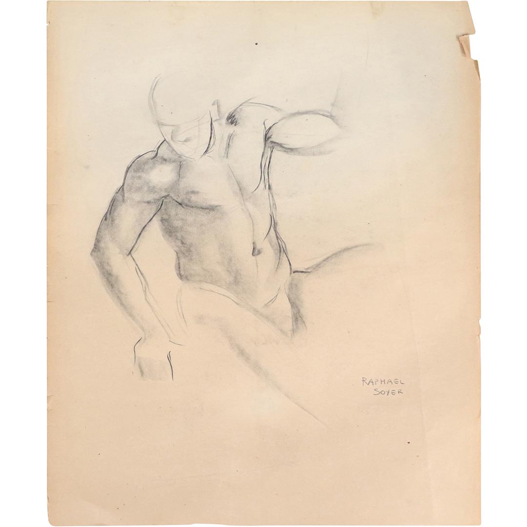 Raphael Soyer Pencil Signed Graphite Drawing Male Model (1 of 6)