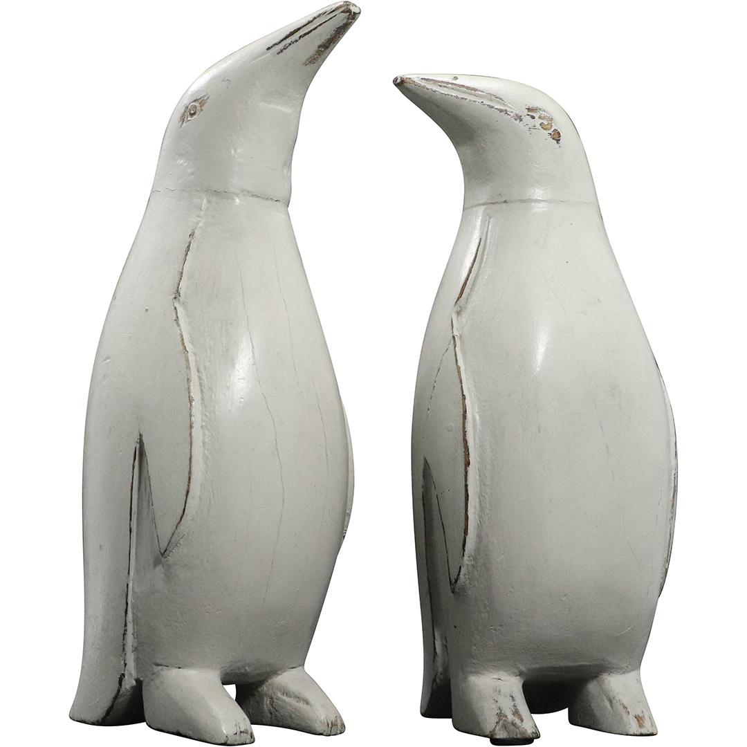 [2] Wooden Penguin Figure Statues in White Paint: [2] Wooden Penguin Figure Statues in White Paint. Size: 10.5h x 4w