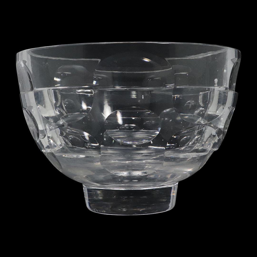 ORREFORS Signed Dimpled Crystal Glass Bowl: ORREFORS Signed Dimpled Crystal Glass Bowl. Mid-Century Modern - Swedish. Size: 7h x 10w