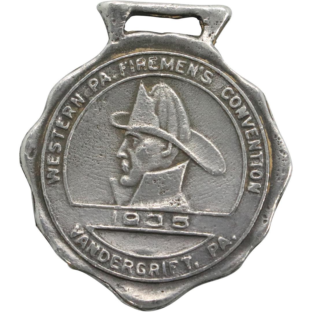 Sterling Silver Fireman Badge 1935 Vandergrift PA (1 of 4)