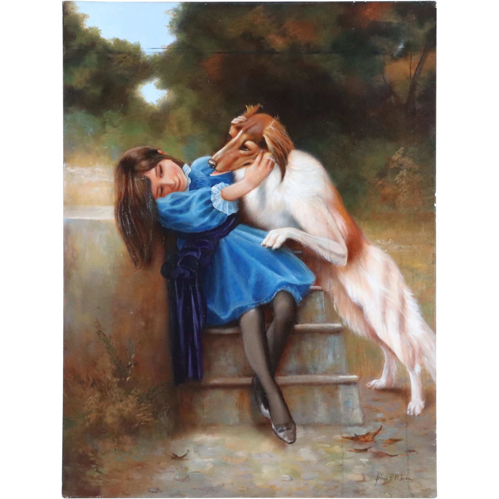 John P O'Brien, Fine 20th C. O/c Young Girl with Collie: John P O'Brien, Fine 20th C. O/c Young Girl with Collie dog. Oil on canvas painting. Signed. Size: 48x36