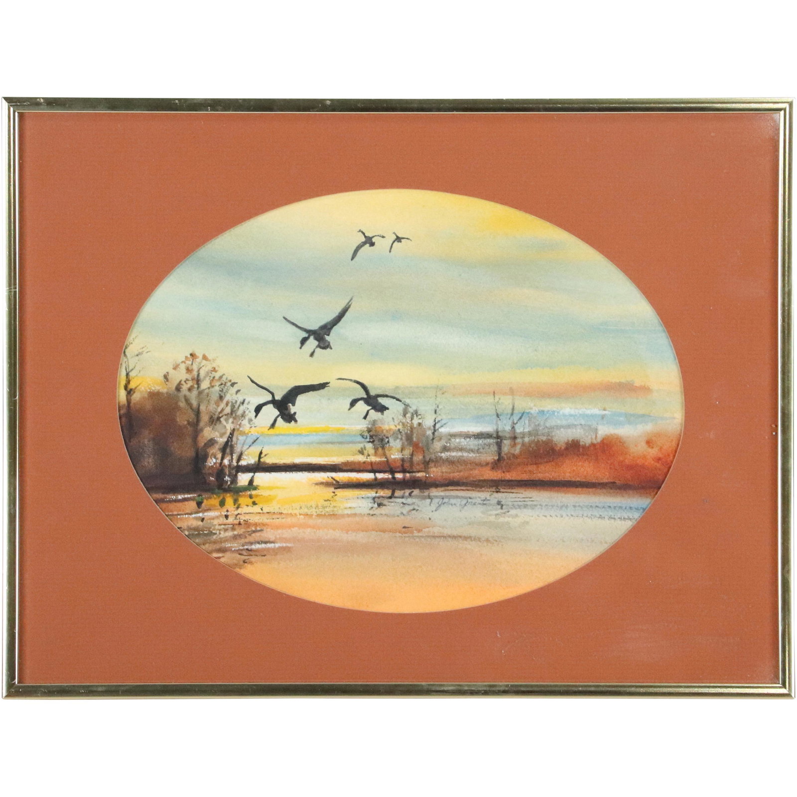 John Grant, Watercolor Painting Ducks Over Sunset Marsh (1 of 7)