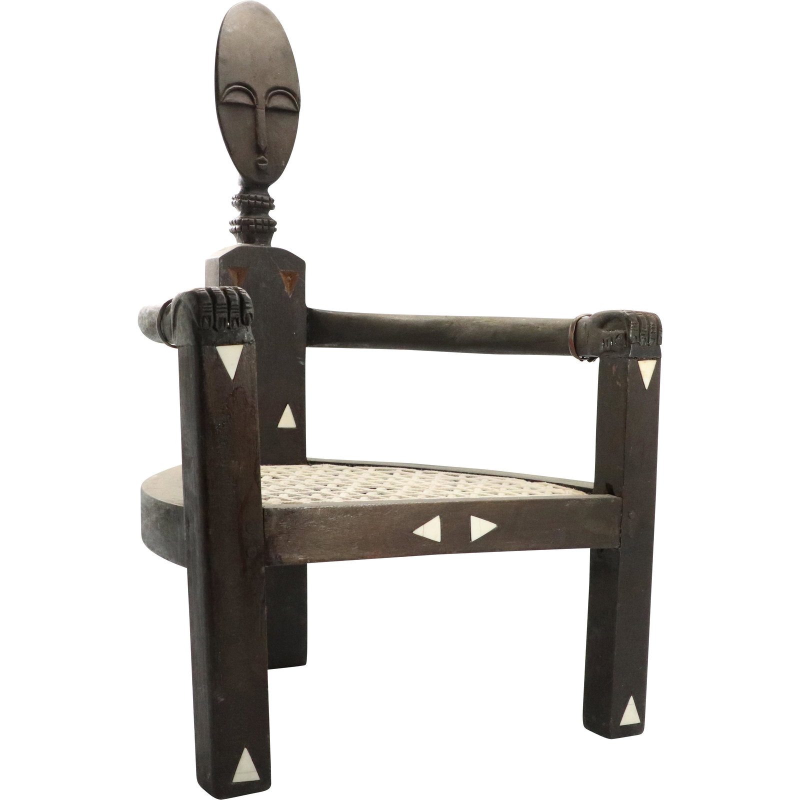 African Child's Chair Teakwood, 3 Leg, Carved Head (1 of 8)