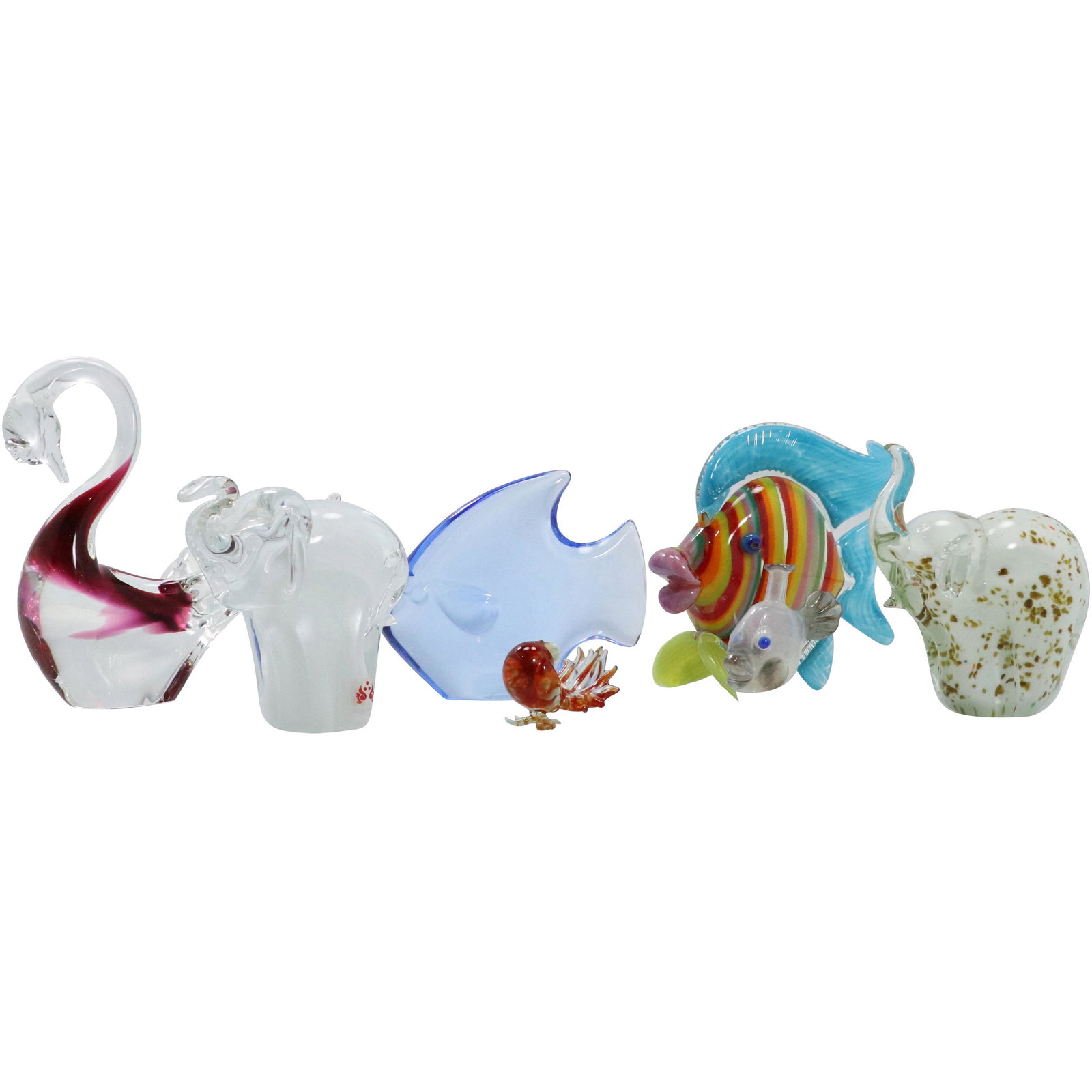 7 Assorted Murano Art Glass Figures - Elephants, Fish, (1 of 13)
