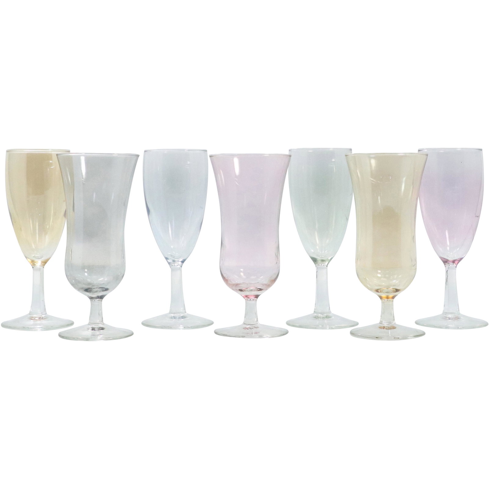 [7]  Iridescent Colored Glass Stemware - marked France (1 of 6)