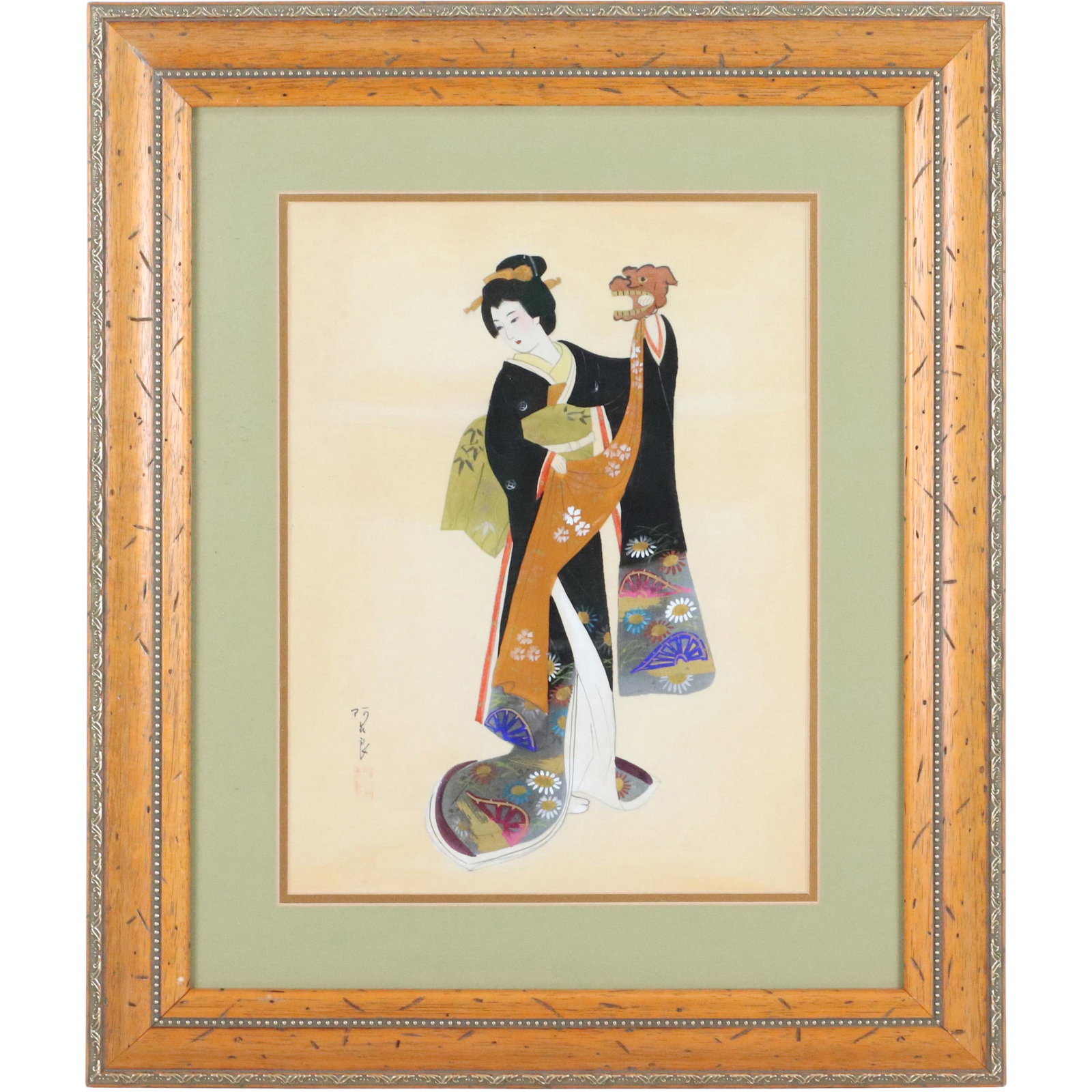 Japanese Geisha Girl Watercolor Painting, Framed (1 of 7)