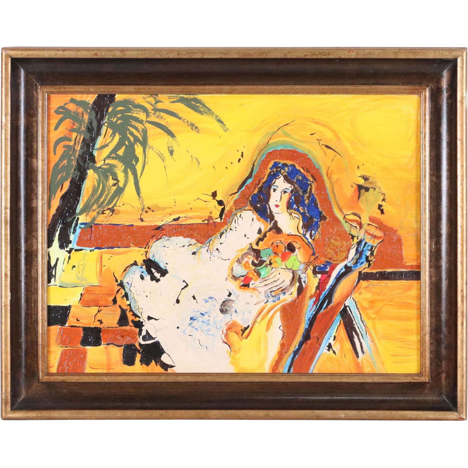Lei Seyler, Oil/b Reclining Woman in Tropics: Lei Seyler, Oil/b Reclining Woman in Tropics. Oil on board painting. Artist name on verso. Framed. Size: 18x24 image, 23.5x29.5 outside frame