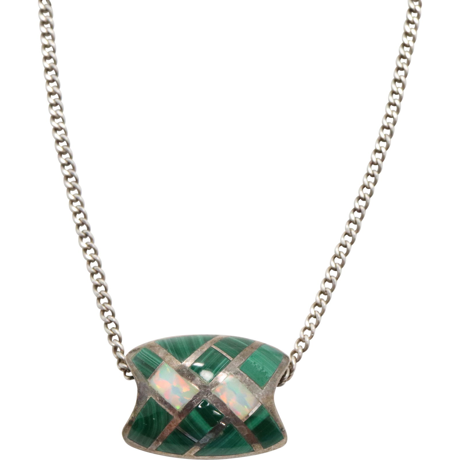 .925 Sterling Silver MOP Malachite Pendant Necklace (1 of 4)