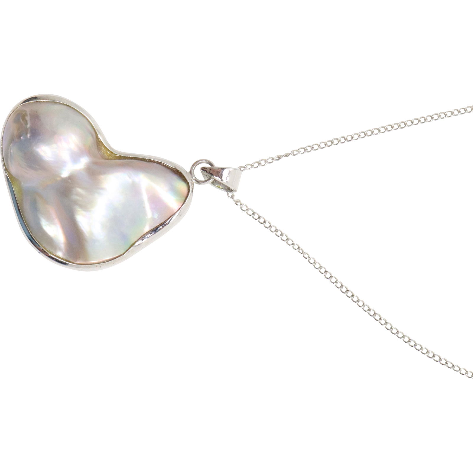 Sterling Silver Black Abalone Pendant Necklace: Sterling Silver Black Abalone Pendant Necklace. marked Sterling. Size: pendant 1 1/4 in. x 1 1/8 in. ; chain 18 in. length