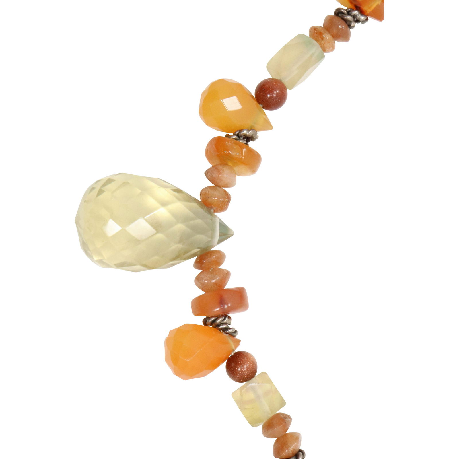 .925 Sterling Silver Amber Glass Beads Necklace (1 of 7)