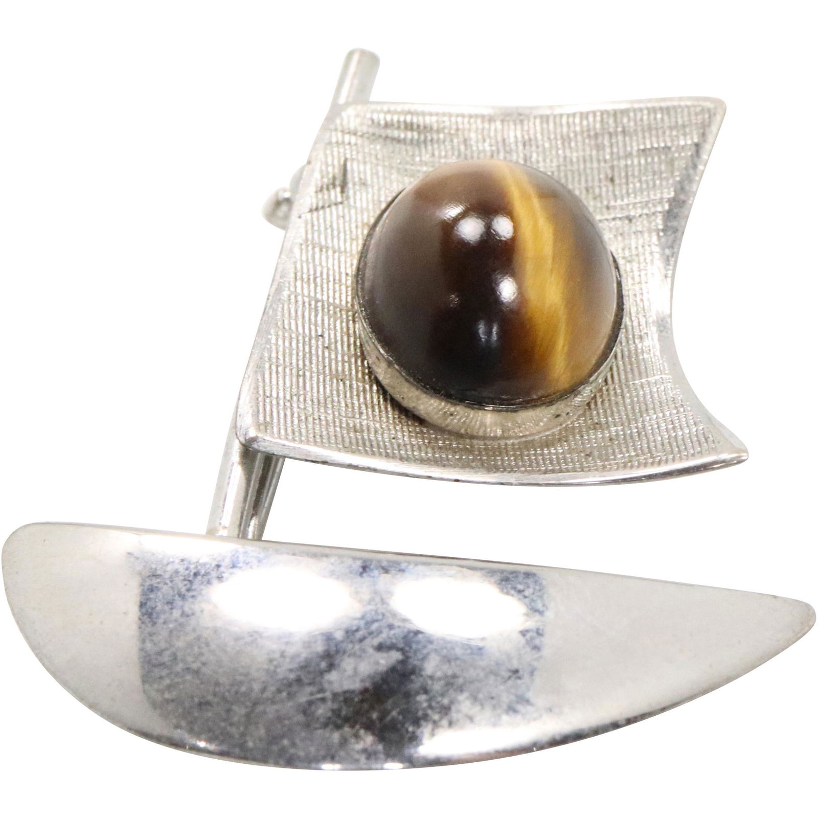 Sassen Handmade Sterling Silver Sailboat Tiger Eye Pin (1 of 5)
