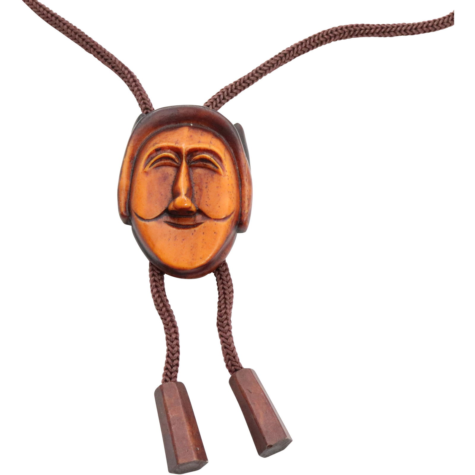 Signed Oriental Carved Molded Face Pendant Necklace (1 of 6)