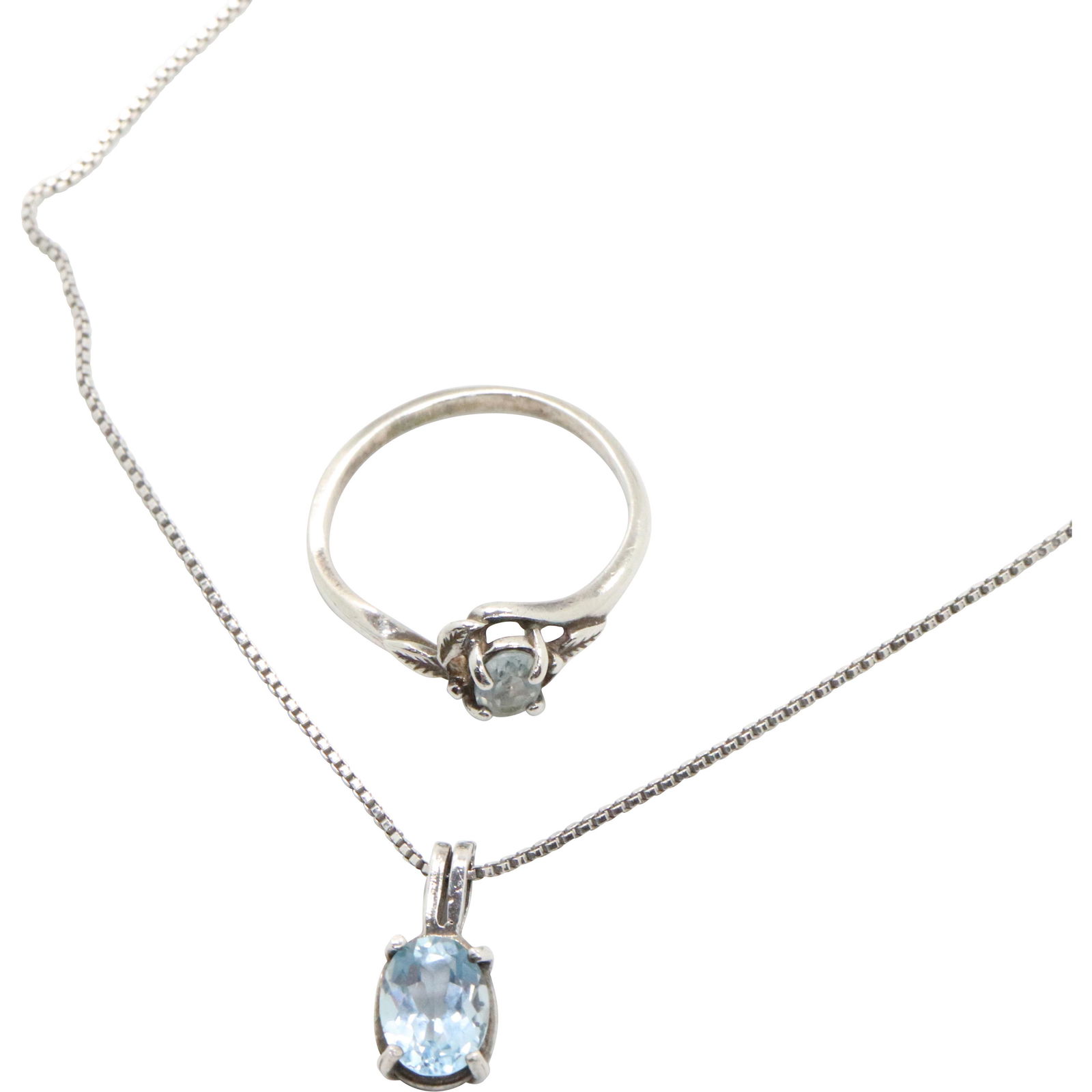 .925 Sterling Silver Blue Topaz Ring and Necklace (1 of 6)