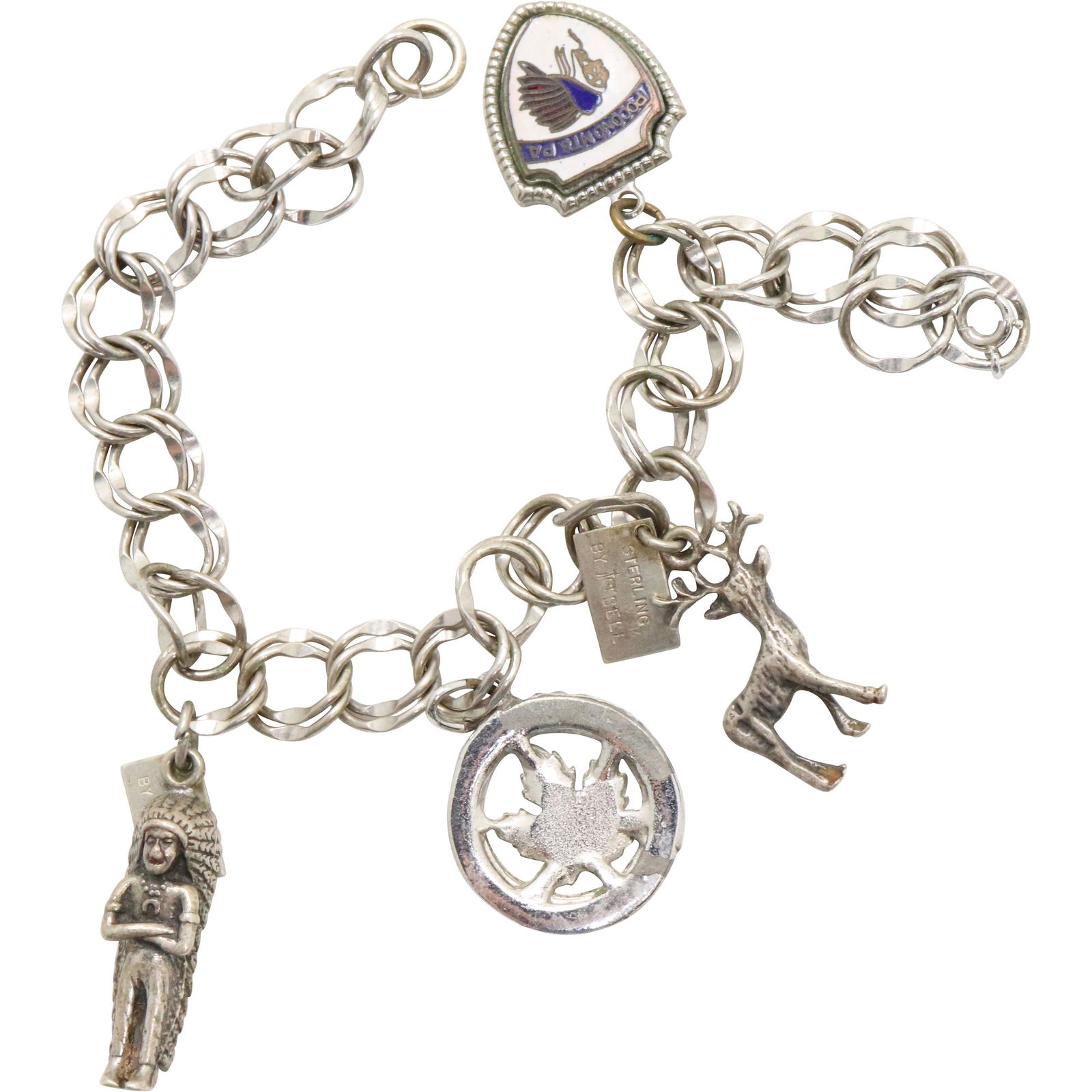 Sterling Silver Charm Bracelet with 5 Sterling Charms (1 of 7)
