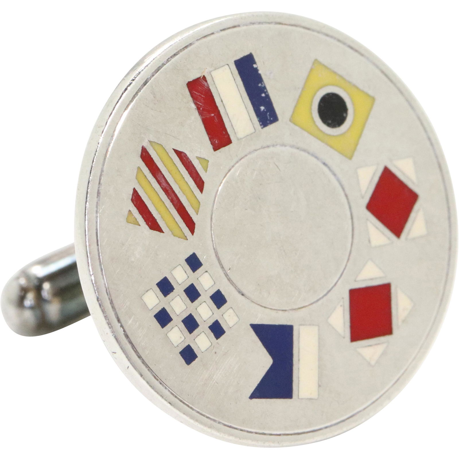 TIFFANY & CO .925 Sterling Cuff Link [1] Nautical Flags: TIFFANY & CO .925 Sterling Cuff Link [1] Nautical Flags. Single cuff link. Marked: Tiffany & Co .925 ; Size: 7/8 in. diameter
