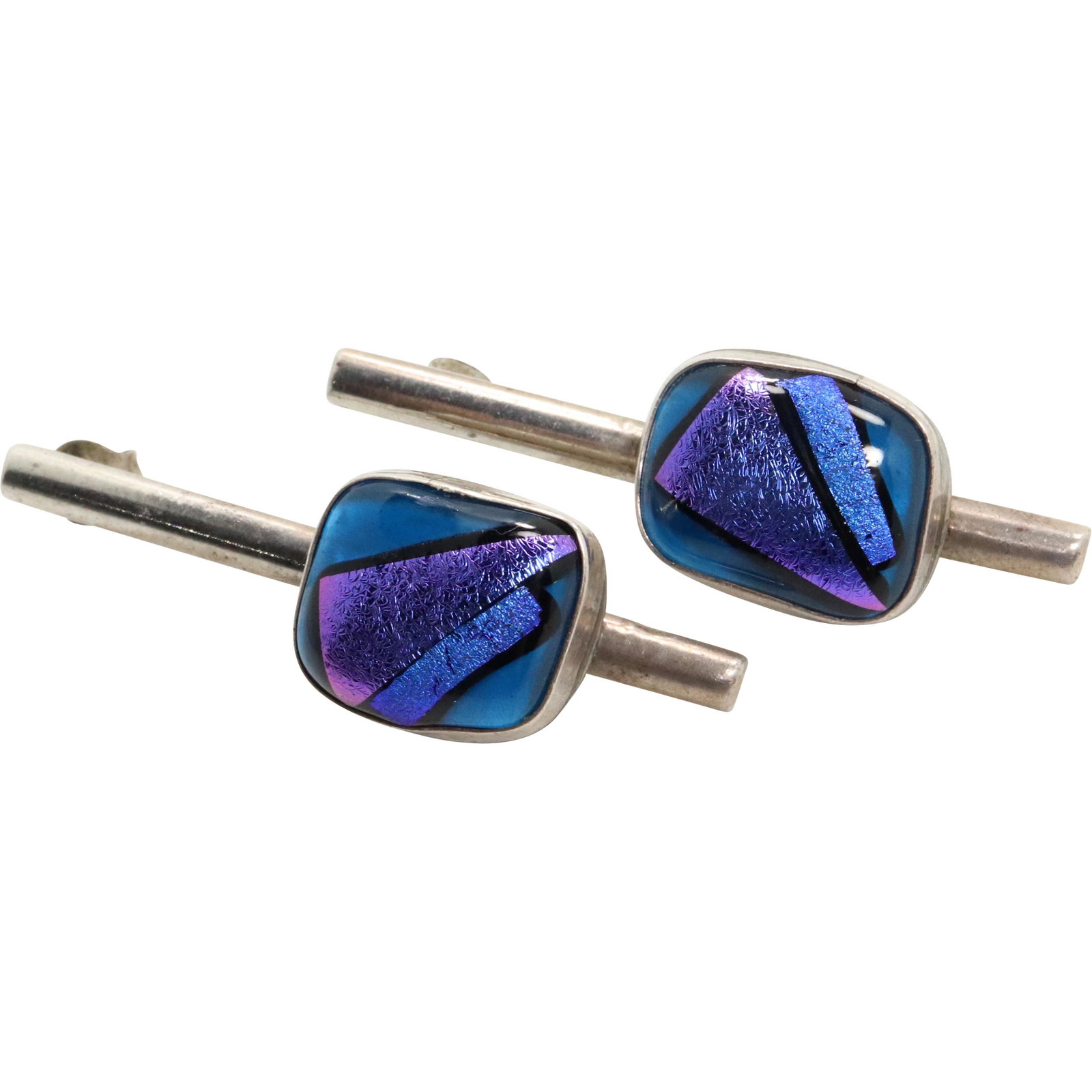 Sterling Silver with Foil Stone Long Drop Earrings: Sterling Silver with Foil Stone Long Drop Earrings. Marked: Sterling ; Size: 2 in. x 5/8 in.