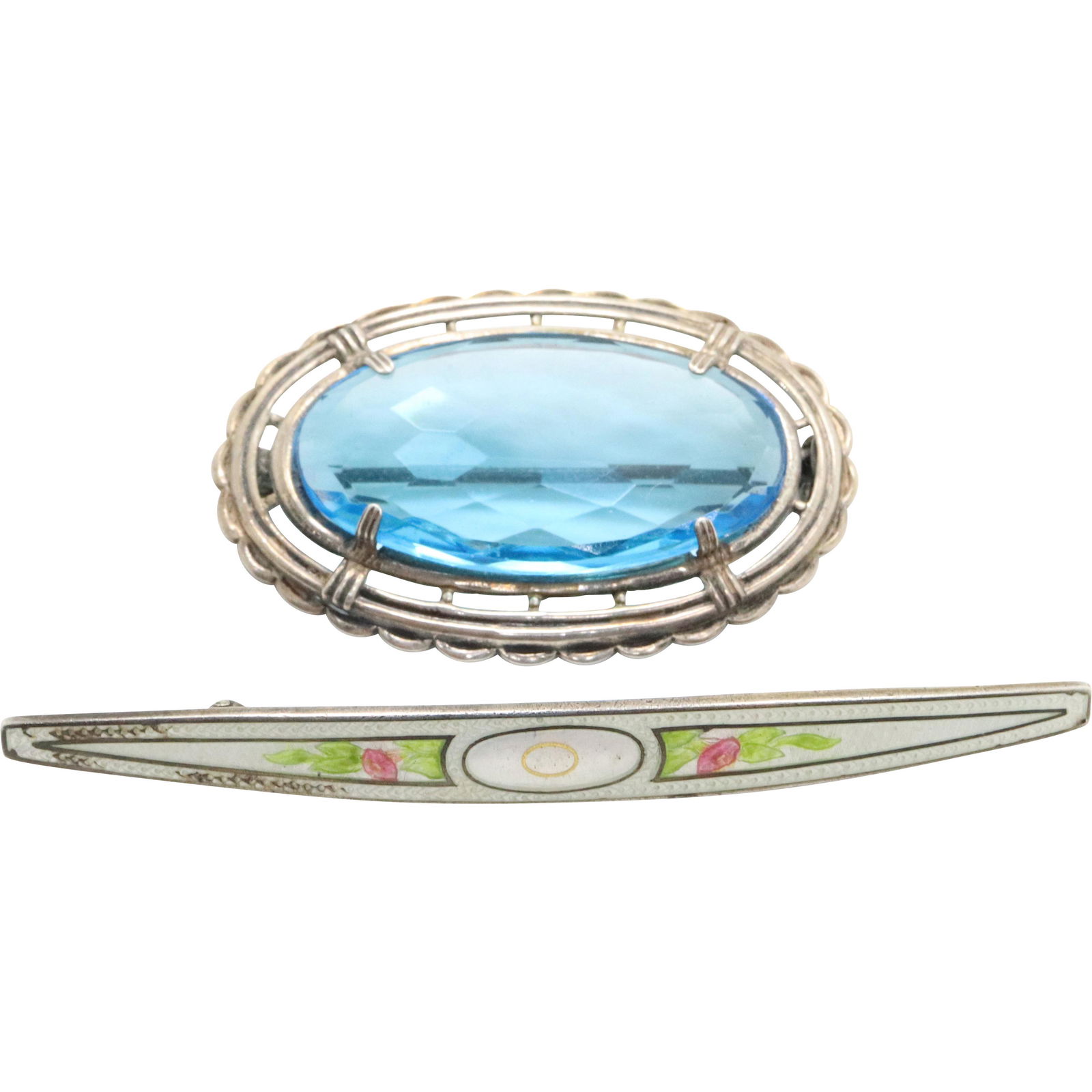 Sterling Enamel Bar Pin and Sterling Blue Stone Brooch (1 of 7)