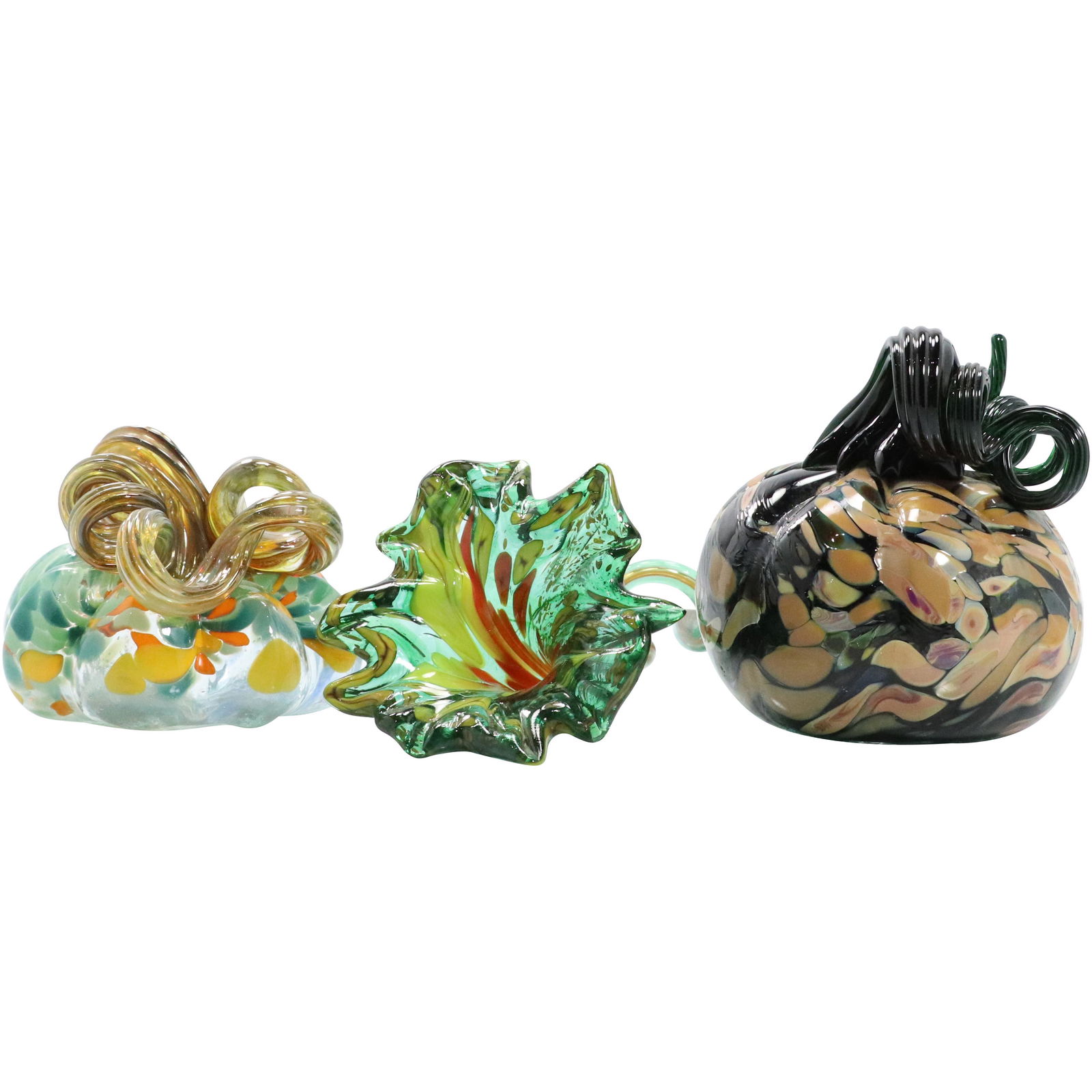 2 Murano Art Glass Pumpkins & Murano Glass Flower Stem (1 of 10)