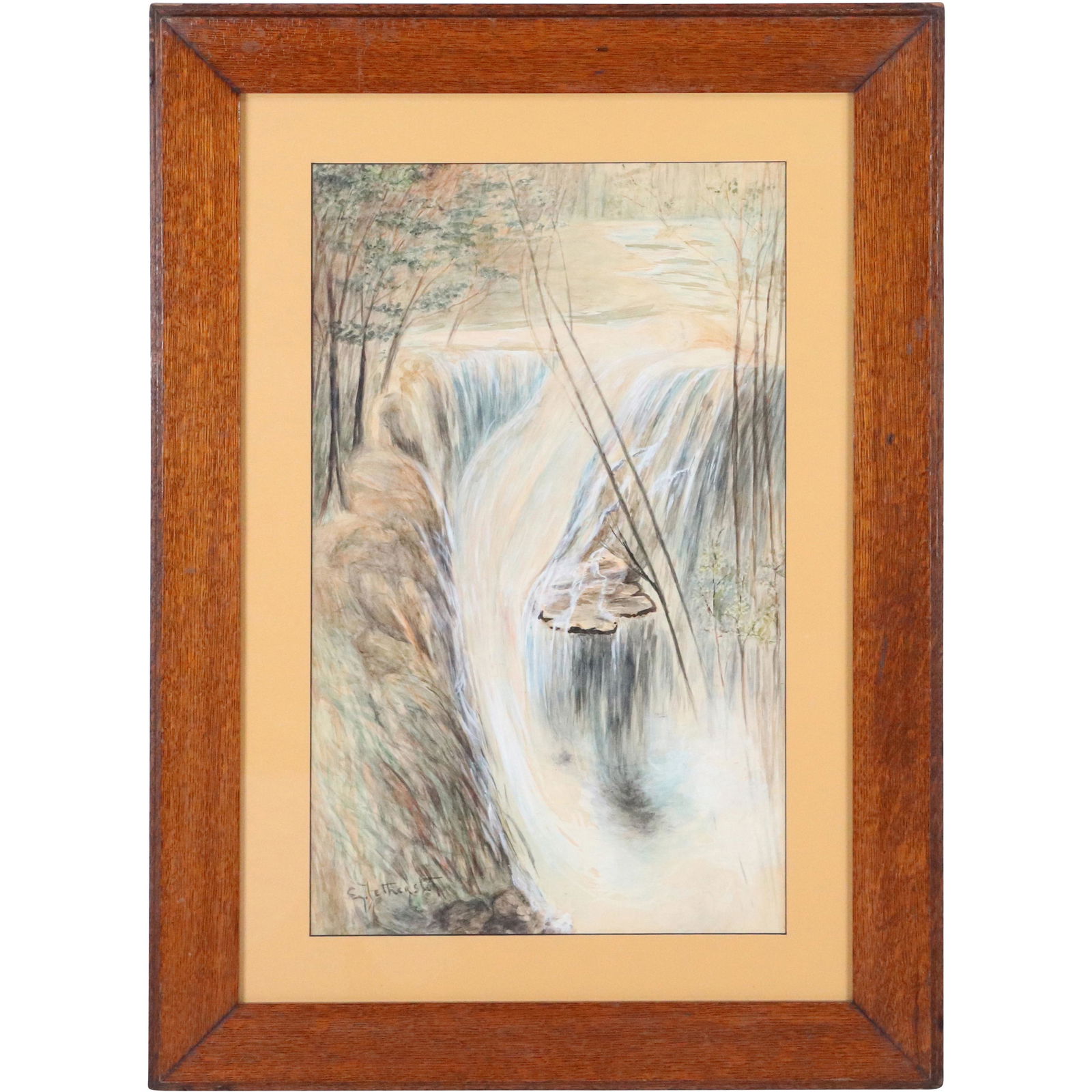 E Fetherston, Watercolor Painting Waterfall, Signed (1 of 7)