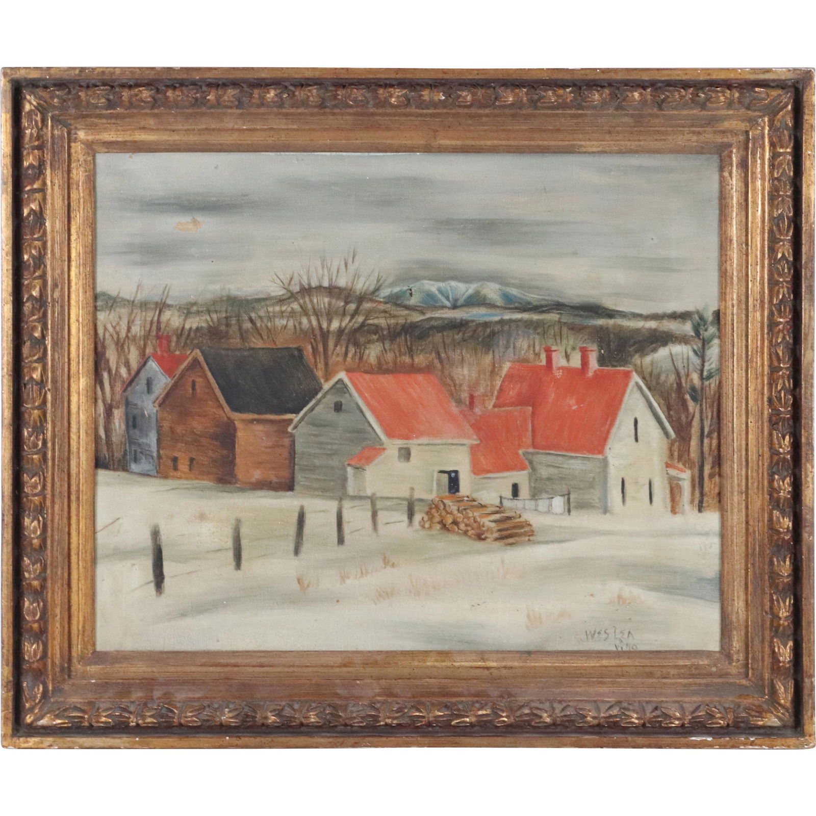 Wes Lea 1940, Oil on Canvas Painting Winter Homes (1 of 7)