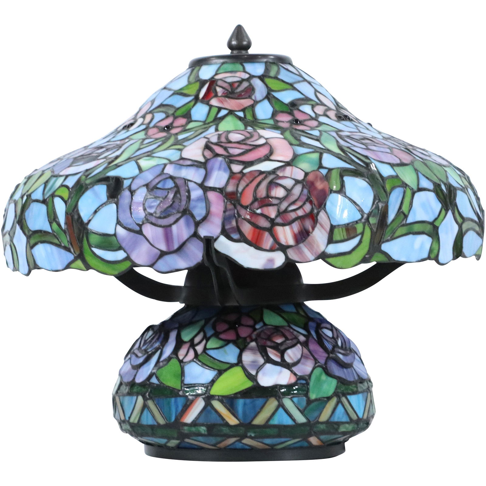 Contemporary Leaded Glass Roses Shade & Base Table Lamp (1 of 11)