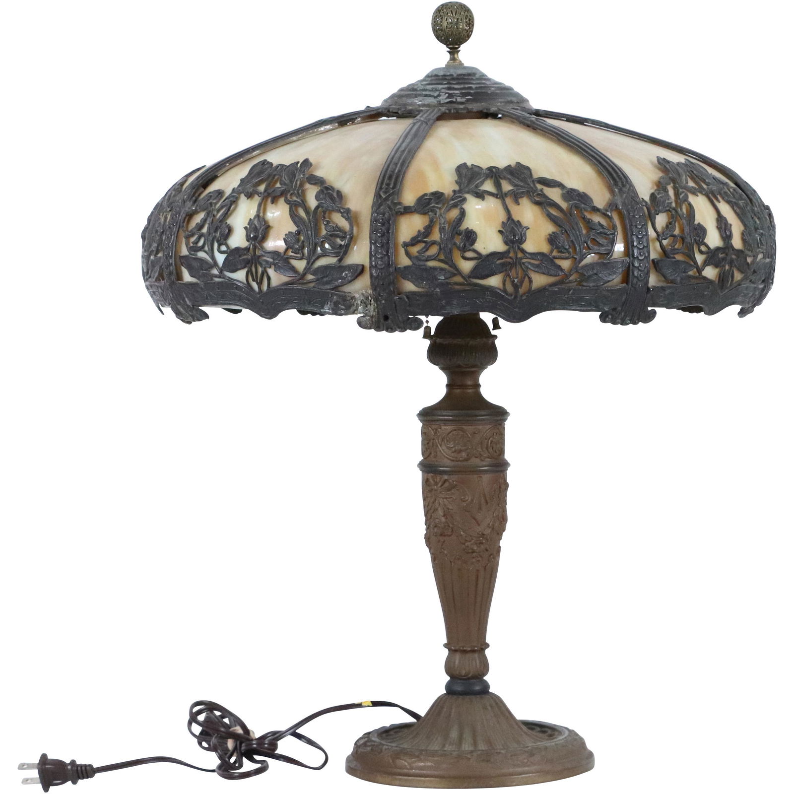 Antique Caramel Slag Curved Glass Panel Lamp (1 of 13)