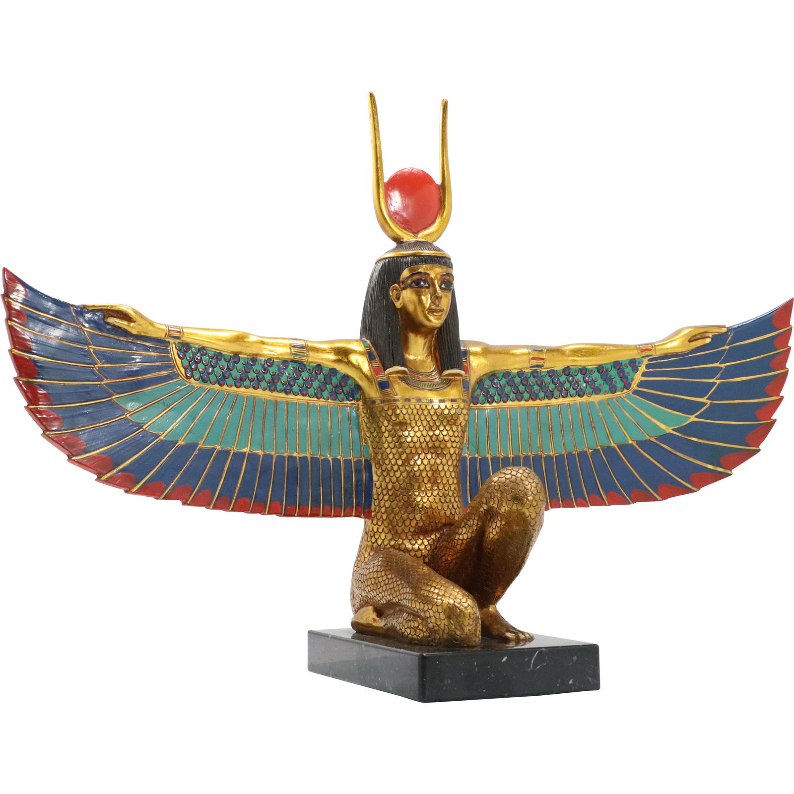 Egyptian Goddess with Wings Sculpture on Marble Base (1 of 10)