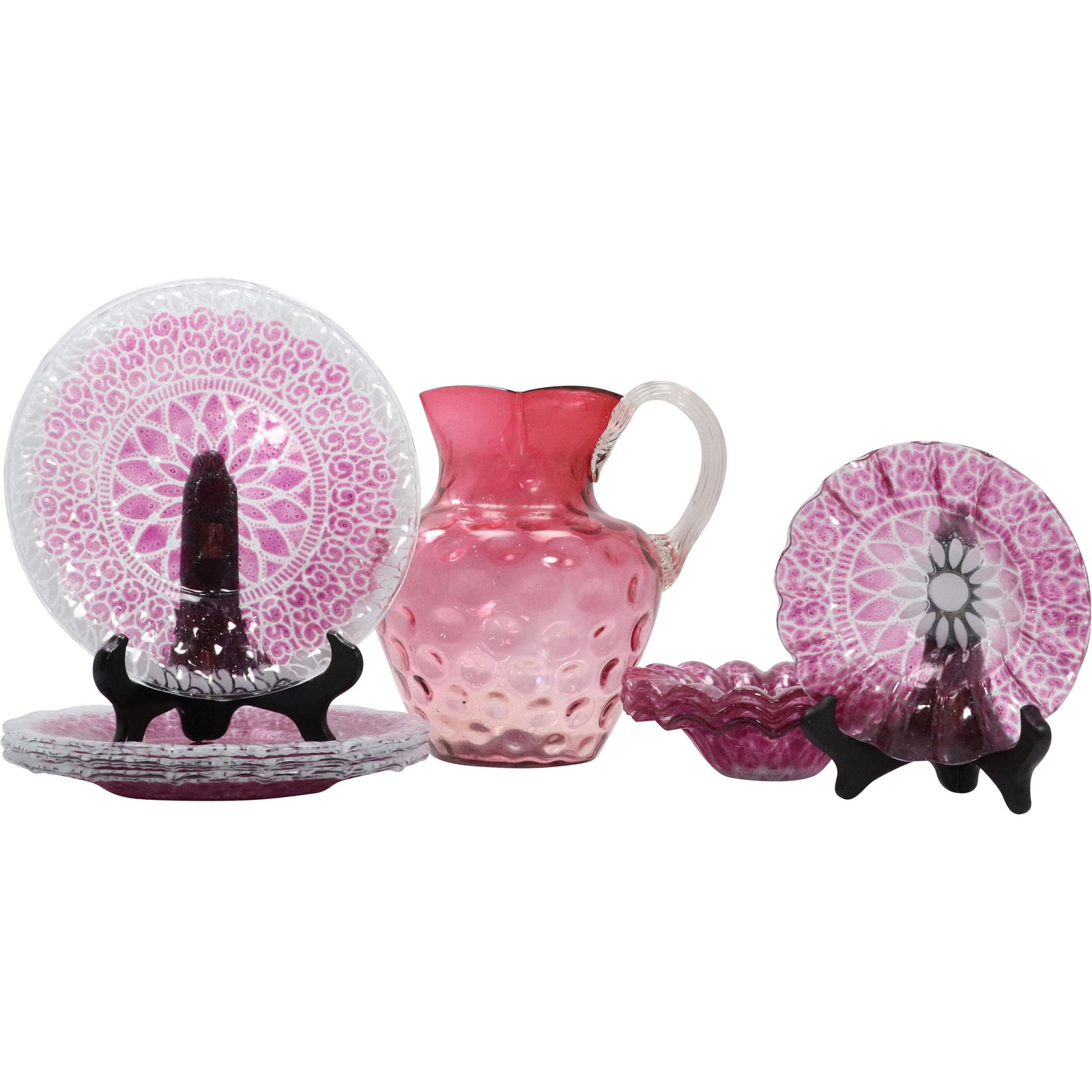 [8] Fused Amethyst Glass Plates and Cranberry Pitcher (1 of 10)