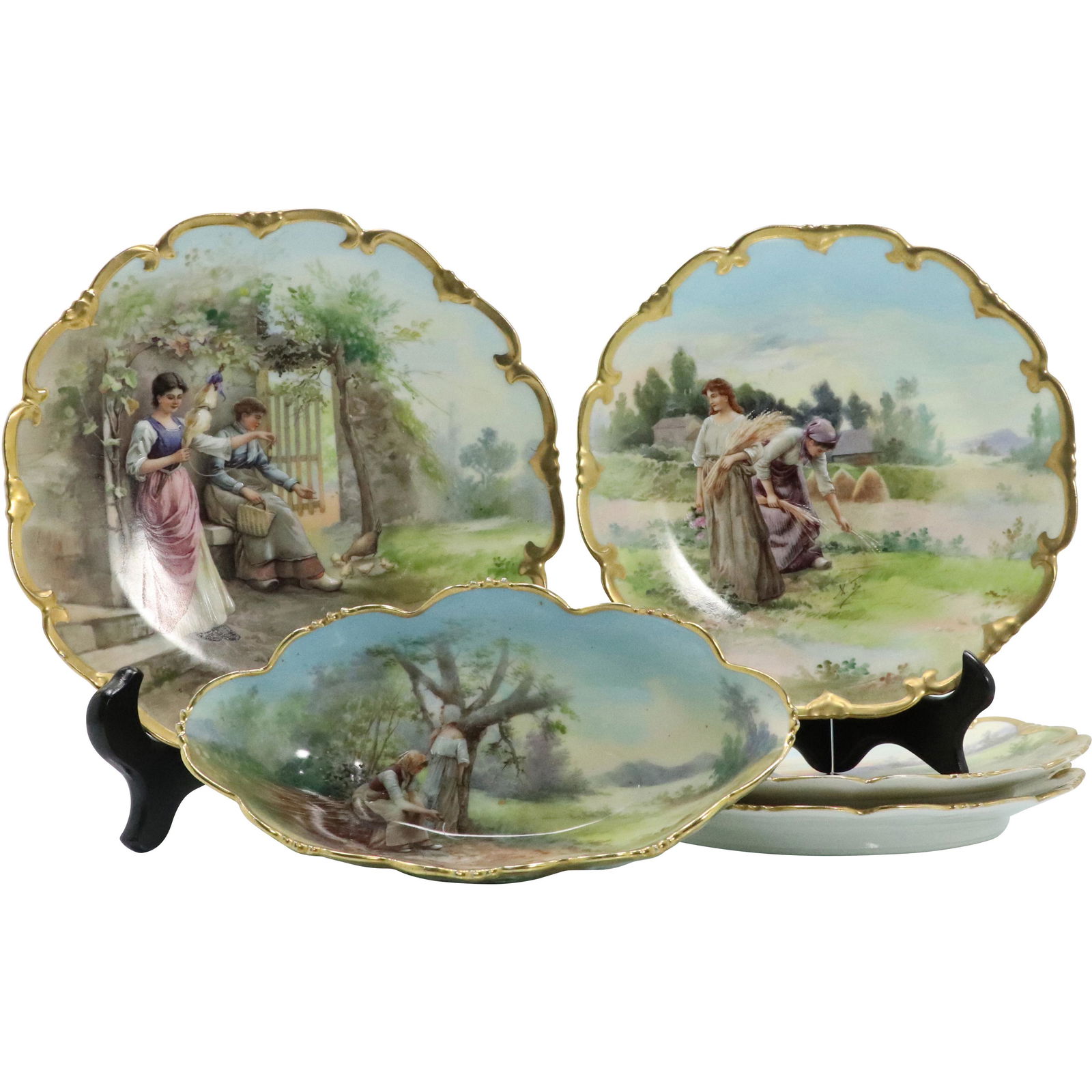 5 Assorted Antique Austrian Hand Paint Genre Plates (1 of 10)
