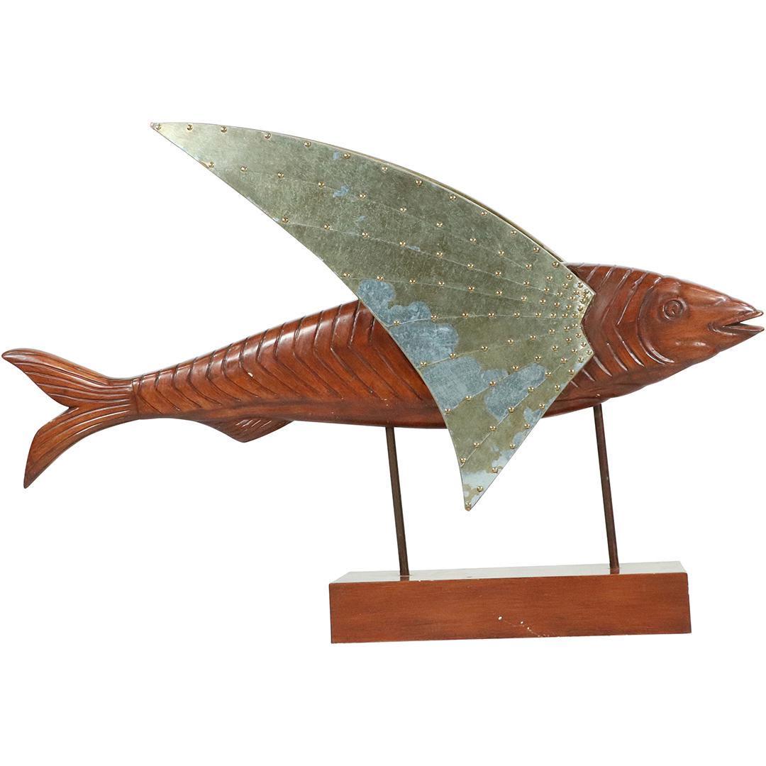 Large Contemporary Folk Art Carved Wood Fish on Stand (1 of 11)