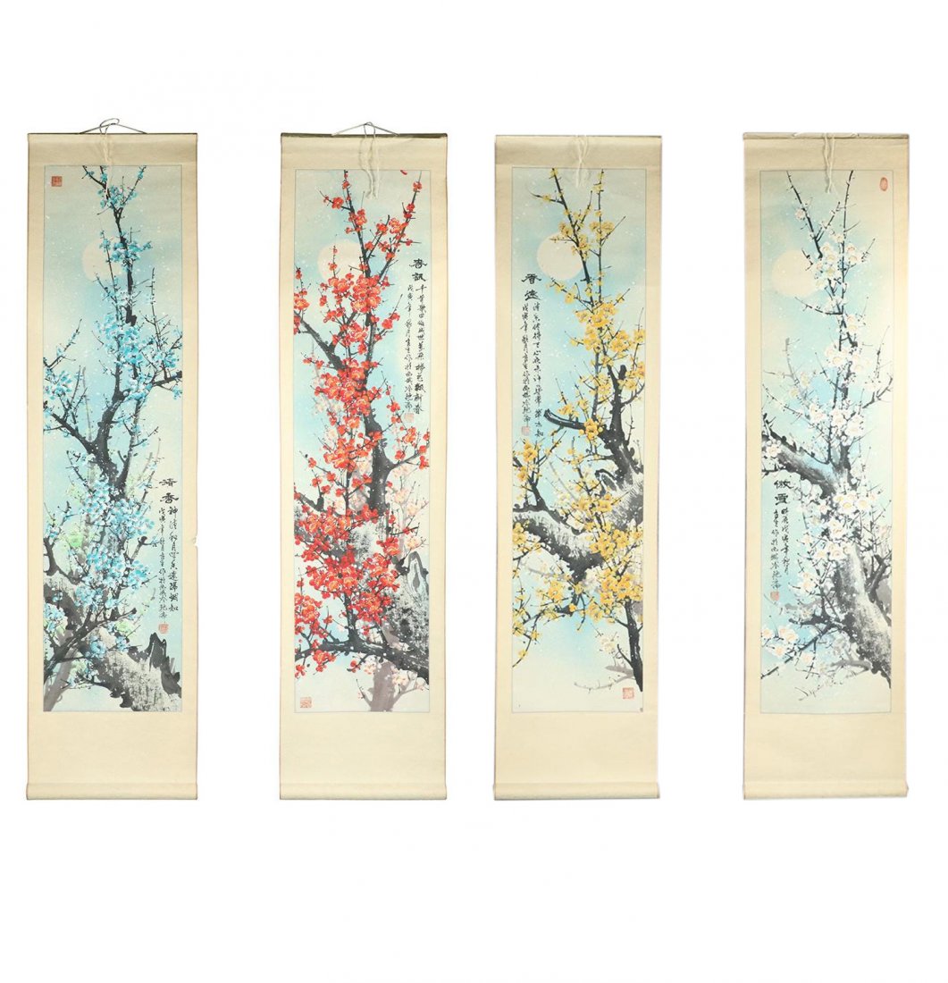 [4] Signed Asian Oriental Scrolls Floral Branches (1 of 13)
